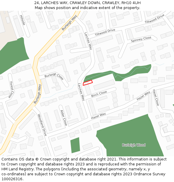 24, LARCHES WAY, CRAWLEY DOWN, CRAWLEY, RH10 4UH: Location map and indicative extent of plot