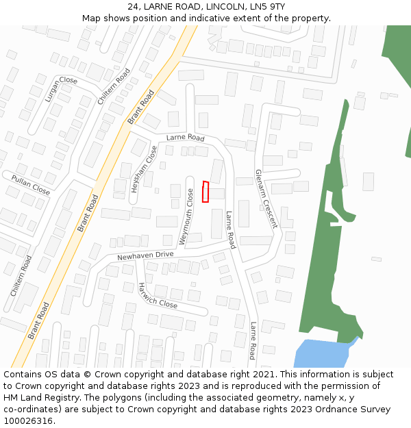 24, LARNE ROAD, LINCOLN, LN5 9TY: Location map and indicative extent of plot