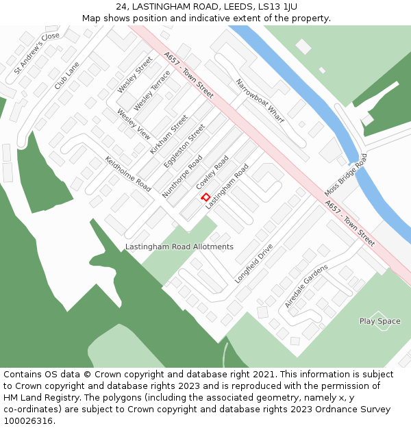 24, LASTINGHAM ROAD, LEEDS, LS13 1JU: Location map and indicative extent of plot
