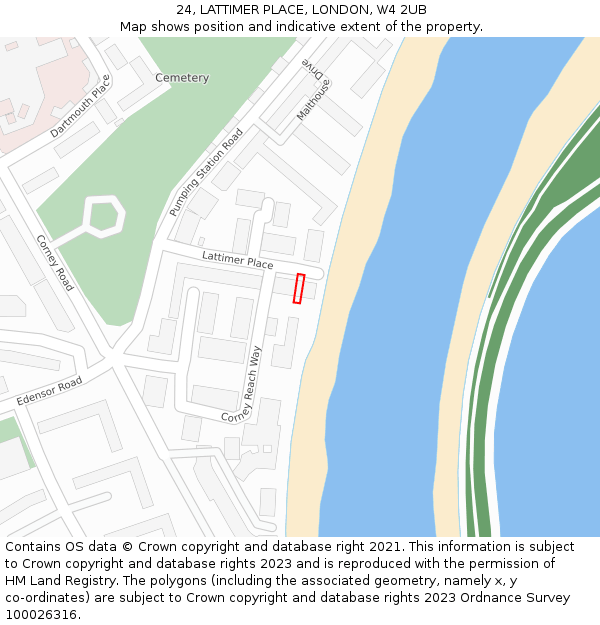 24, LATTIMER PLACE, LONDON, W4 2UB: Location map and indicative extent of plot