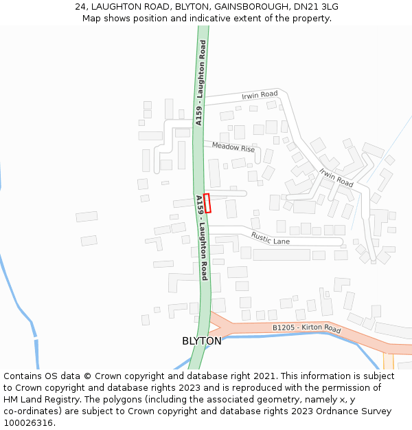 24, LAUGHTON ROAD, BLYTON, GAINSBOROUGH, DN21 3LG: Location map and indicative extent of plot