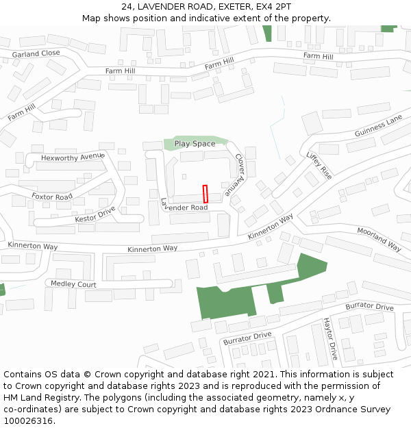 24, LAVENDER ROAD, EXETER, EX4 2PT: Location map and indicative extent of plot