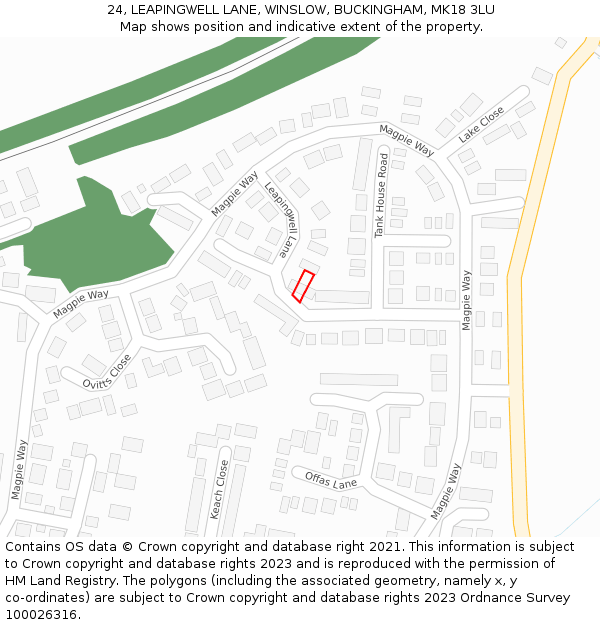 24, LEAPINGWELL LANE, WINSLOW, BUCKINGHAM, MK18 3LU: Location map and indicative extent of plot