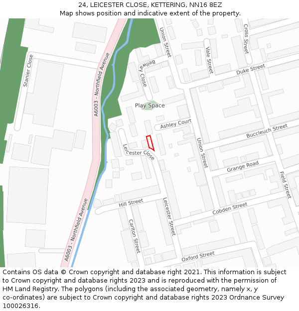 24, LEICESTER CLOSE, KETTERING, NN16 8EZ: Location map and indicative extent of plot