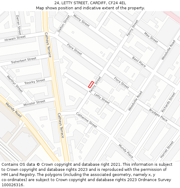 24, LETTY STREET, CARDIFF, CF24 4EL: Location map and indicative extent of plot