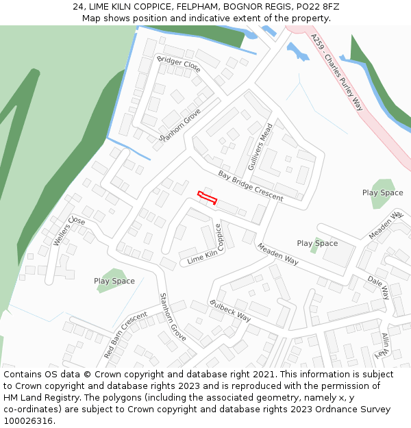 24, LIME KILN COPPICE, FELPHAM, BOGNOR REGIS, PO22 8FZ: Location map and indicative extent of plot