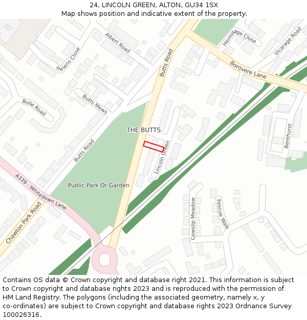 24, LINCOLN GREEN, ALTON, GU34 1SX: Location map and indicative extent of plot