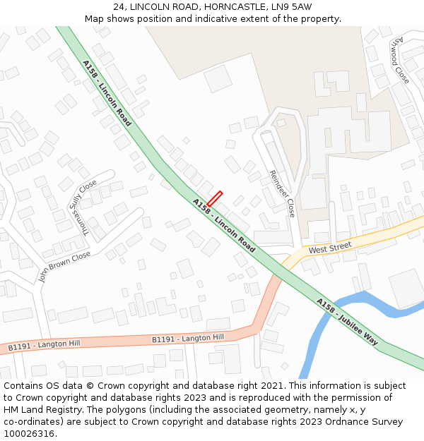 24, LINCOLN ROAD, HORNCASTLE, LN9 5AW: Location map and indicative extent of plot