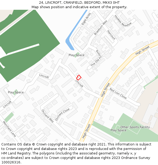 24, LINCROFT, CRANFIELD, BEDFORD, MK43 0HT: Location map and indicative extent of plot