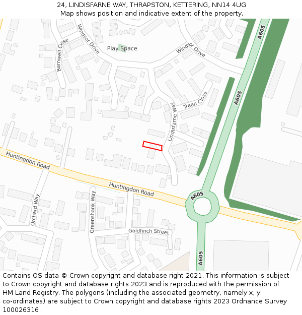 24, LINDISFARNE WAY, THRAPSTON, KETTERING, NN14 4UG: Location map and indicative extent of plot