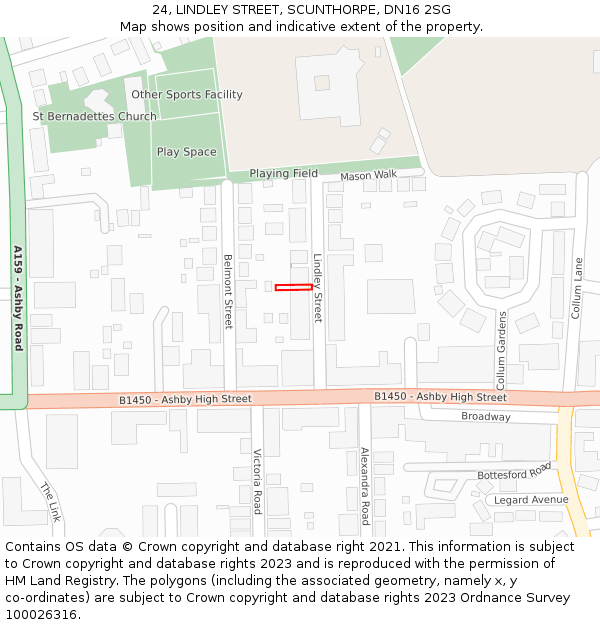 24, LINDLEY STREET, SCUNTHORPE, DN16 2SG: Location map and indicative extent of plot