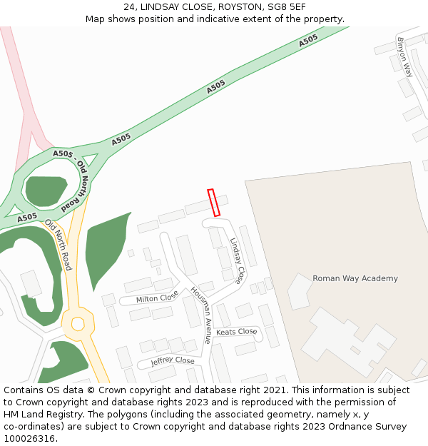 24, LINDSAY CLOSE, ROYSTON, SG8 5EF: Location map and indicative extent of plot