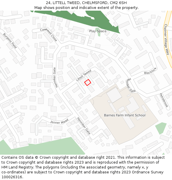 24, LITTELL TWEED, CHELMSFORD, CM2 6SH: Location map and indicative extent of plot