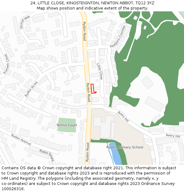 24, LITTLE CLOSE, KINGSTEIGNTON, NEWTON ABBOT, TQ12 3YZ: Location map and indicative extent of plot