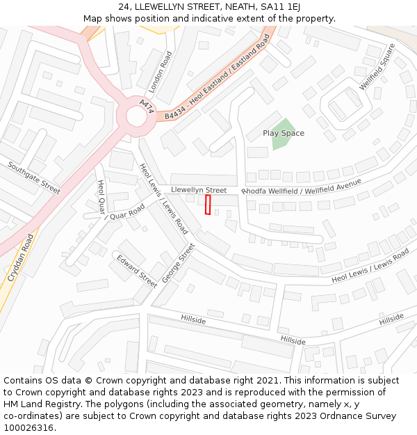 24, LLEWELLYN STREET, NEATH, SA11 1EJ: Location map and indicative extent of plot