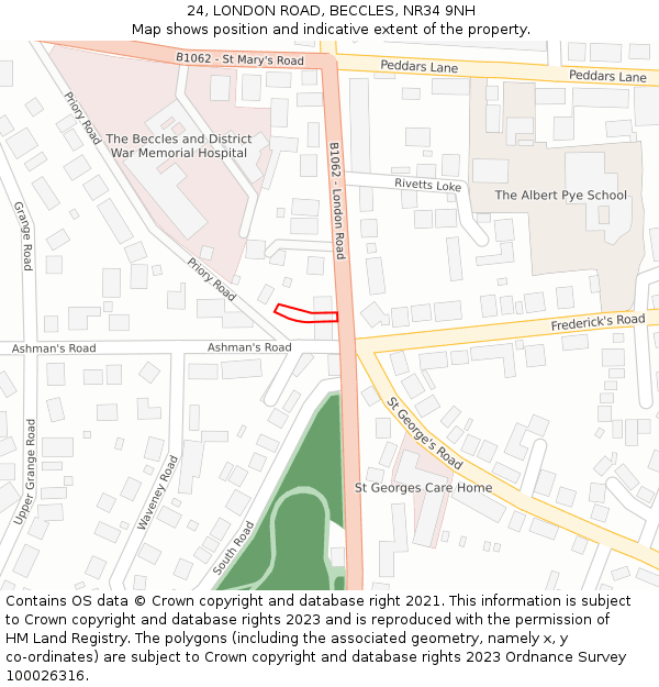 24, LONDON ROAD, BECCLES, NR34 9NH: Location map and indicative extent of plot