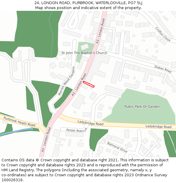 24, LONDON ROAD, PURBROOK, WATERLOOVILLE, PO7 5LJ: Location map and indicative extent of plot