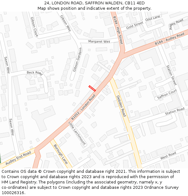 24, LONDON ROAD, SAFFRON WALDEN, CB11 4ED: Location map and indicative extent of plot