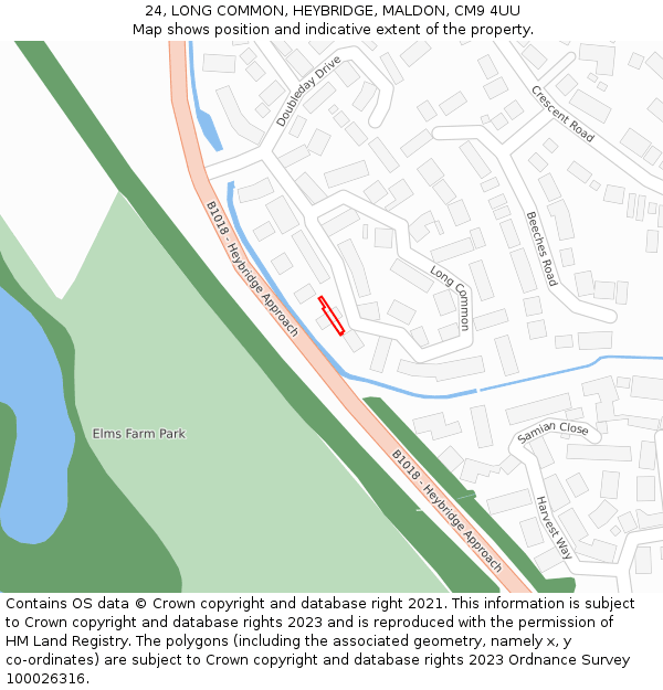 24, LONG COMMON, HEYBRIDGE, MALDON, CM9 4UU: Location map and indicative extent of plot