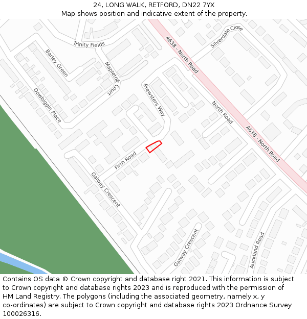 24, LONG WALK, RETFORD, DN22 7YX: Location map and indicative extent of plot