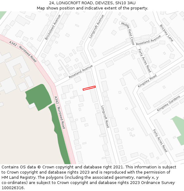 24, LONGCROFT ROAD, DEVIZES, SN10 3AU: Location map and indicative extent of plot