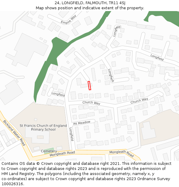 24, LONGFIELD, FALMOUTH, TR11 4SJ: Location map and indicative extent of plot