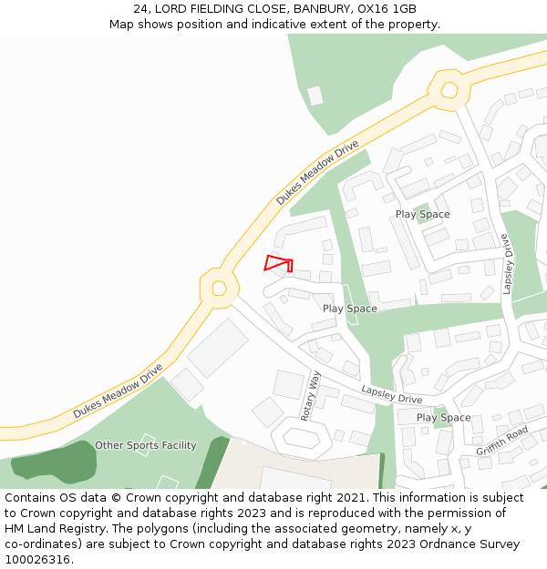 24, LORD FIELDING CLOSE, BANBURY, OX16 1GB: Location map and indicative extent of plot