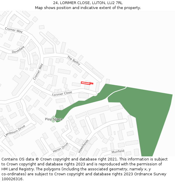 24, LORIMER CLOSE, LUTON, LU2 7RL: Location map and indicative extent of plot