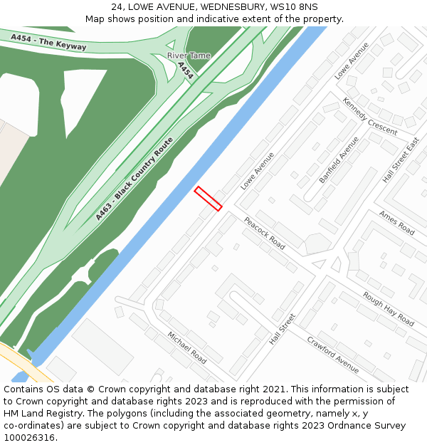 24, LOWE AVENUE, WEDNESBURY, WS10 8NS: Location map and indicative extent of plot