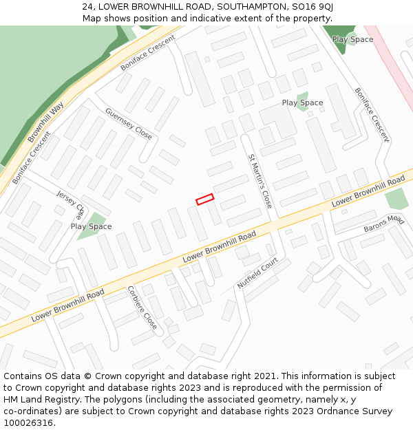24, LOWER BROWNHILL ROAD, SOUTHAMPTON, SO16 9QJ: Location map and indicative extent of plot