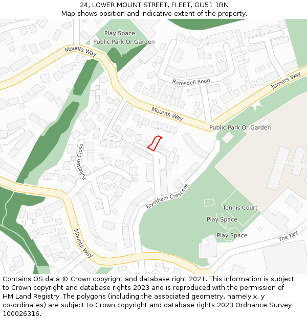 24, LOWER MOUNT STREET, FLEET, GU51 1BN: Location map and indicative extent of plot