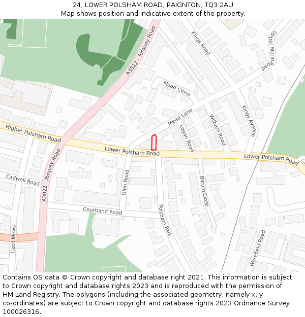24, LOWER POLSHAM ROAD, PAIGNTON, TQ3 2AU: Location map and indicative extent of plot