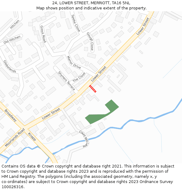 24, LOWER STREET, MERRIOTT, TA16 5NL: Location map and indicative extent of plot