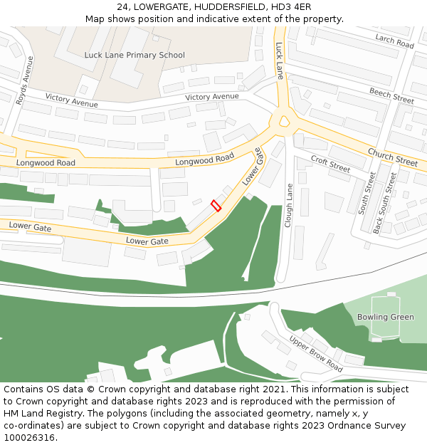 24, LOWERGATE, HUDDERSFIELD, HD3 4ER: Location map and indicative extent of plot