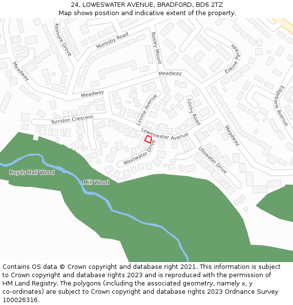 24, LOWESWATER AVENUE, BRADFORD, BD6 2TZ: Location map and indicative extent of plot