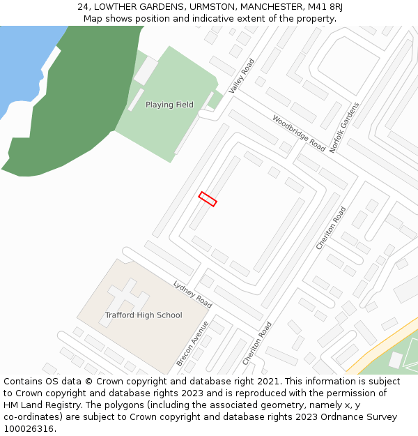 24, LOWTHER GARDENS, URMSTON, MANCHESTER, M41 8RJ: Location map and indicative extent of plot