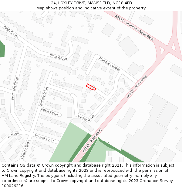 24, LOXLEY DRIVE, MANSFIELD, NG18 4FB: Location map and indicative extent of plot