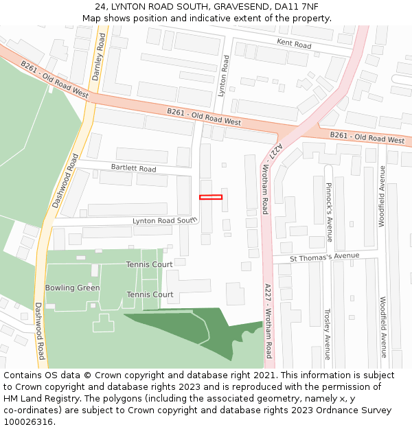 24, LYNTON ROAD SOUTH, GRAVESEND, DA11 7NF: Location map and indicative extent of plot