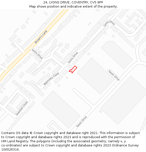 24, LYONS DRIVE, COVENTRY, CV5 9PP: Location map and indicative extent of plot
