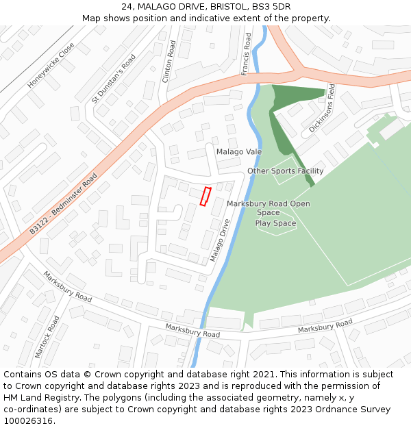 24, MALAGO DRIVE, BRISTOL, BS3 5DR: Location map and indicative extent of plot