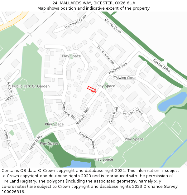 24, MALLARDS WAY, BICESTER, OX26 6UA: Location map and indicative extent of plot
