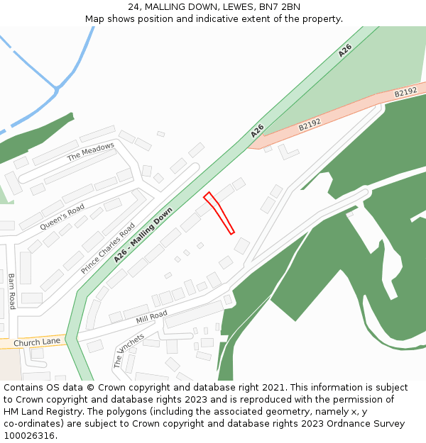 24, MALLING DOWN, LEWES, BN7 2BN: Location map and indicative extent of plot