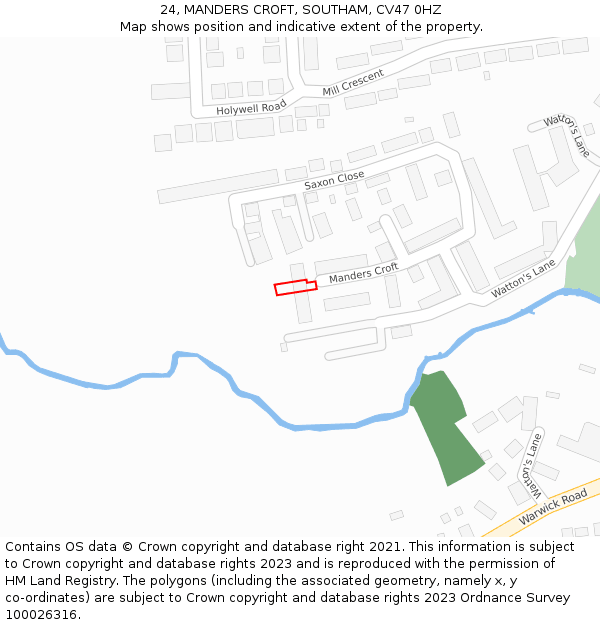 24, MANDERS CROFT, SOUTHAM, CV47 0HZ: Location map and indicative extent of plot