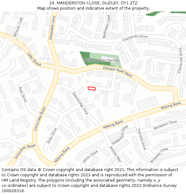 24, MANDERSTON CLOSE, DUDLEY, DY1 2TZ: Location map and indicative extent of plot