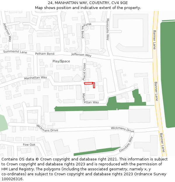 24, MANHATTAN WAY, COVENTRY, CV4 9GE: Location map and indicative extent of plot