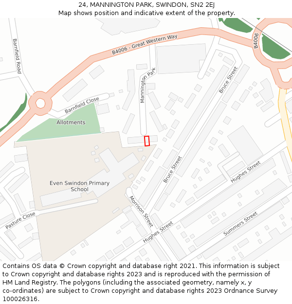 24, MANNINGTON PARK, SWINDON, SN2 2EJ: Location map and indicative extent of plot