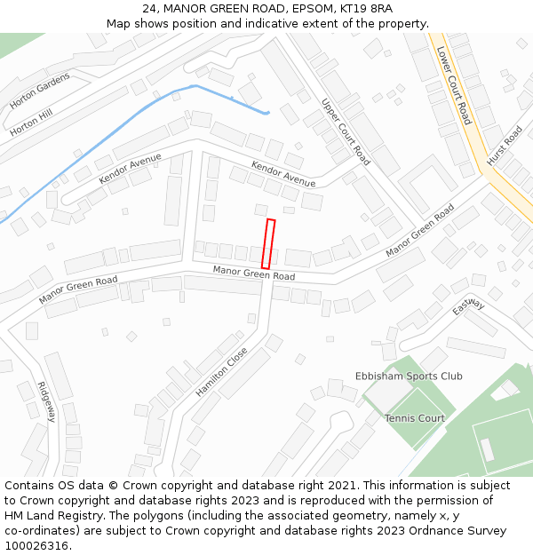24, MANOR GREEN ROAD, EPSOM, KT19 8RA: Location map and indicative extent of plot