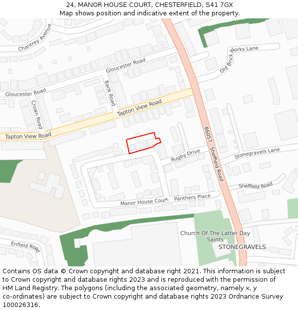 24, MANOR HOUSE COURT, CHESTERFIELD, S41 7GX: Location map and indicative extent of plot