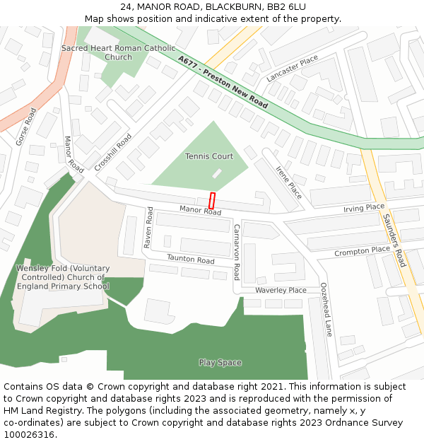 24, MANOR ROAD, BLACKBURN, BB2 6LU: Location map and indicative extent of plot