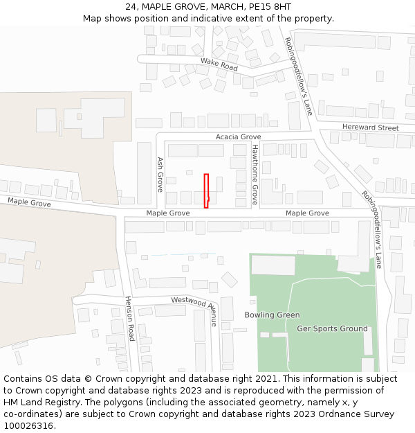 24, MAPLE GROVE, MARCH, PE15 8HT: Location map and indicative extent of plot
